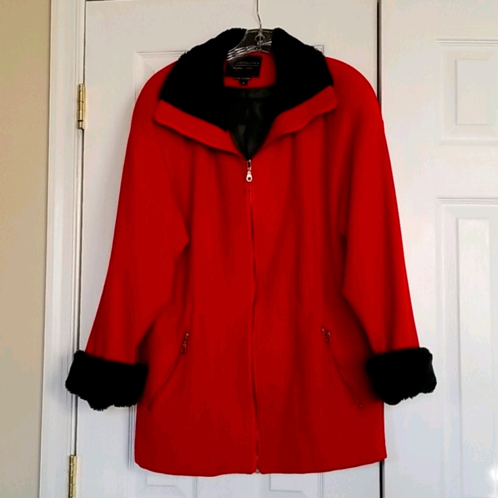 Wool, red, and black coat
